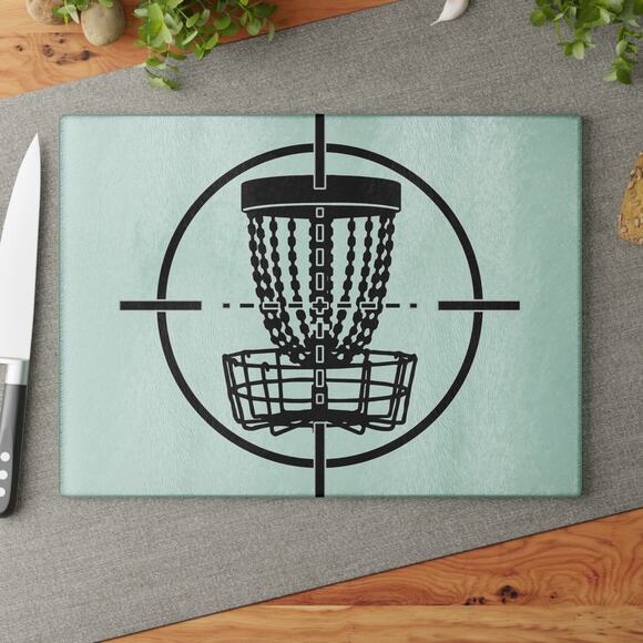 Disc Golf Basket Bullseye Glass Cutting Board Discgolf Discgolfer Gift - Picture 4 of 8